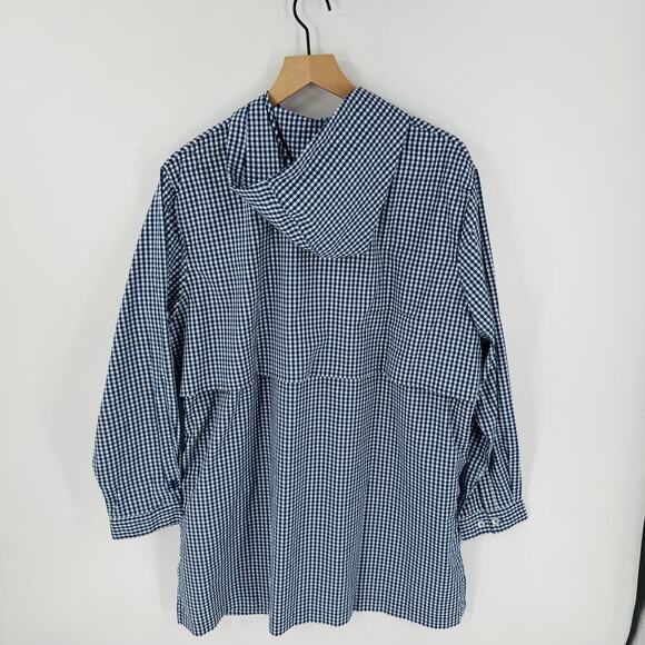 Coolibar Blue Gingham UPF 50+ Button Shirt Hooded Sun Protection XXL - Picture 2 of 8